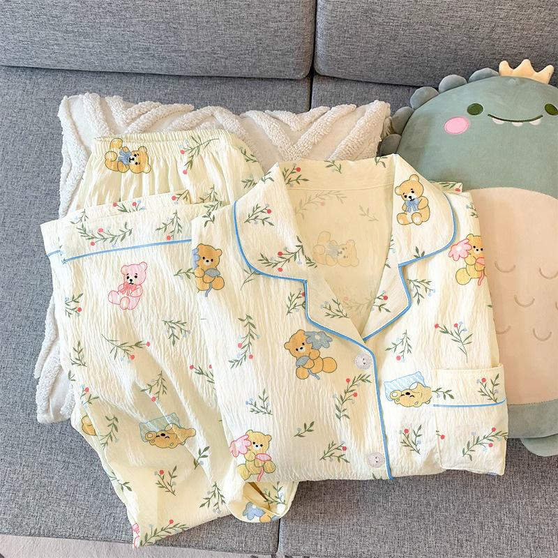 Idyllic Bear Pajamas Women'S Spring Long-Sleeved Trousers Cartoon Loose-Style Loungewear Set