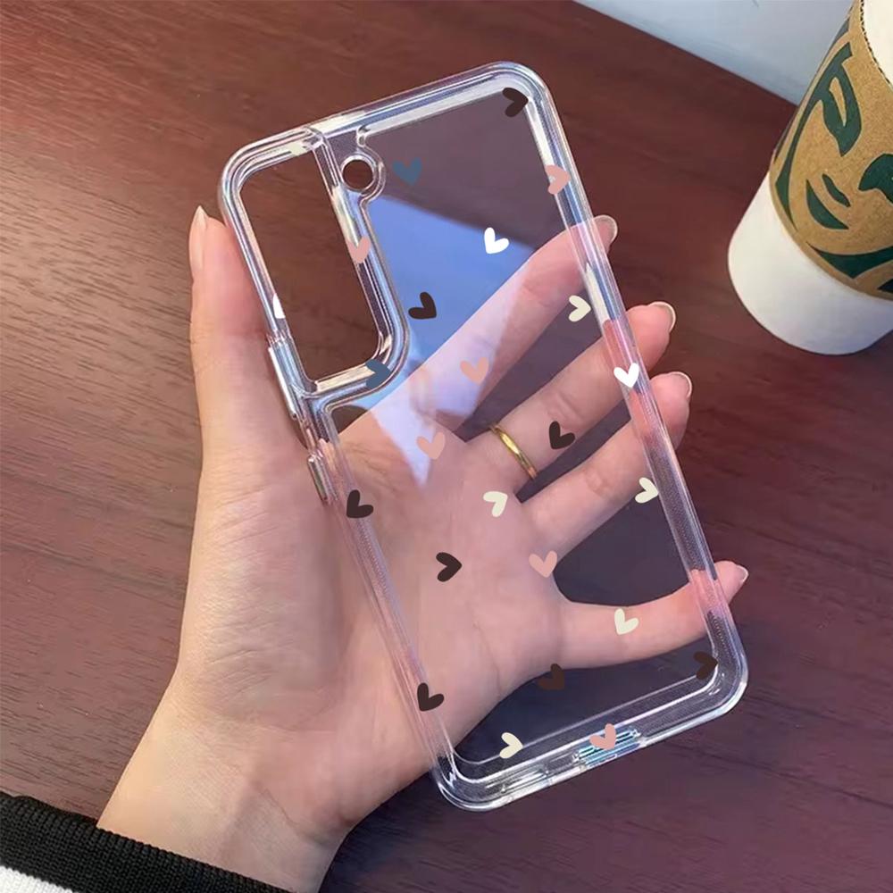 Transparent Clear Couple Heart Love Phone Case For Samsung Galaxy A56 A16 A26 A36 A13 A07 A17 Non-Yellowing Cover Silicone Back