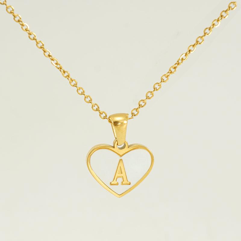 Personalized Heart Letter Necklace: Stainless Steel & Natural Shell Clavicle Chain