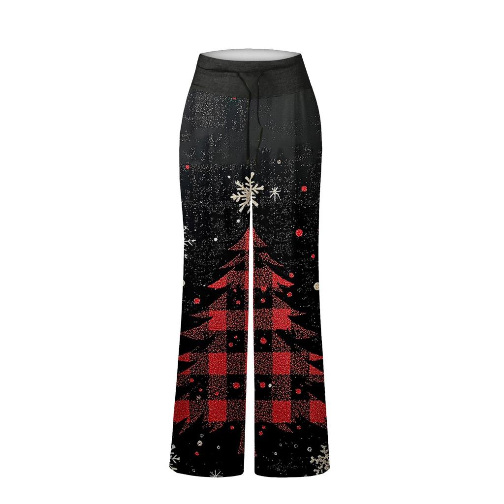 Women's Comfortable Pajama Pants  Pants Christmas Print Drawstring Wide Leg Pants