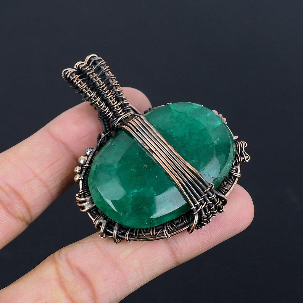 Emerald Pendant, 999 Copper Wire Wrapped Pendant Gemstone Jewelry, Handmade Pendant Amazing Jewelry, Gift For Her