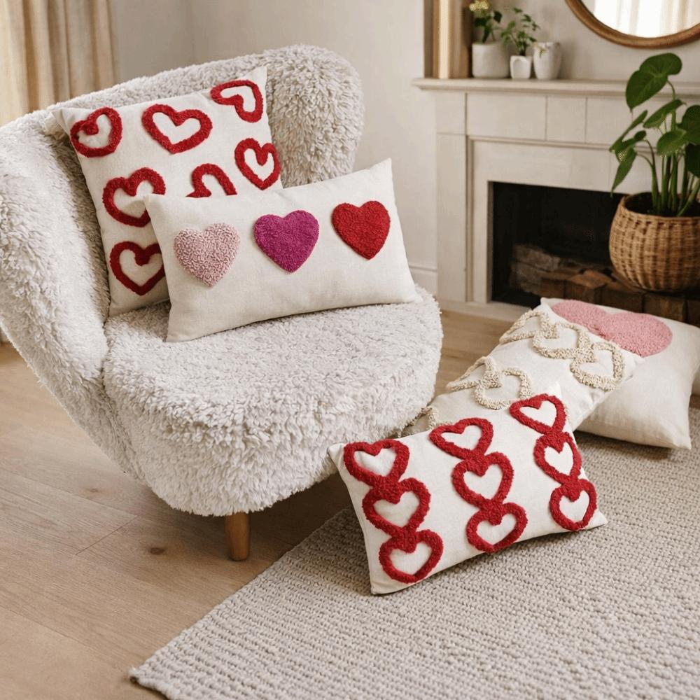 Romantic Valentine Heart Pattern Pillowcase Embroidery Throw Pillow Cover  Valentines Day