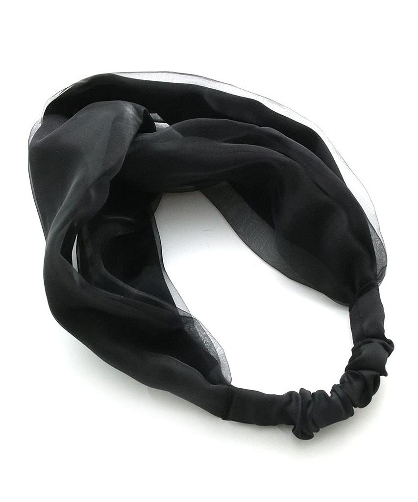 VINGTAINE Organza Satin Cross Turban Sheer and Headband, Elegant, HB-115-BK