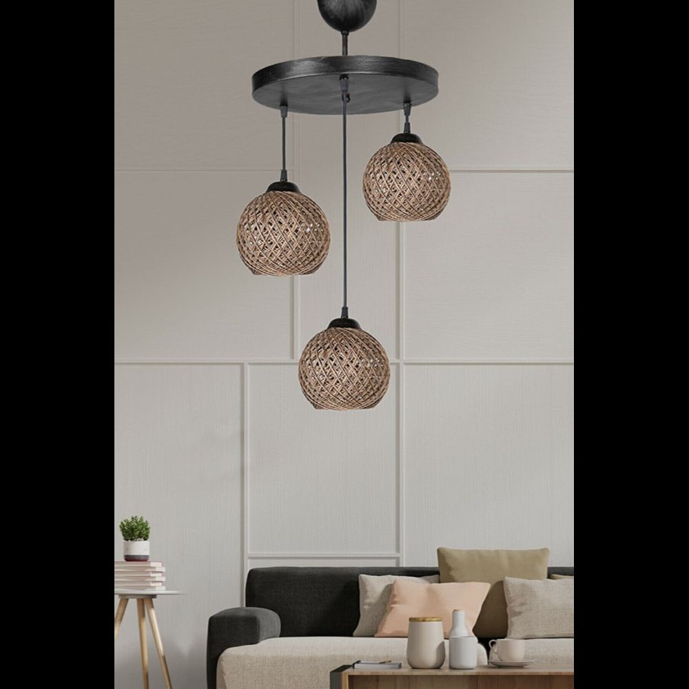 

Домашняя деревенская 3-шаровая бежевая подвесная люстра Гостиная, кухня, прихожая