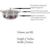Stainless Steel Hammered Design Handi/Bowl/Casserole with Toughened Glass Lid & Brass Knob & Handles, Volume-400 ml, Pack of 6