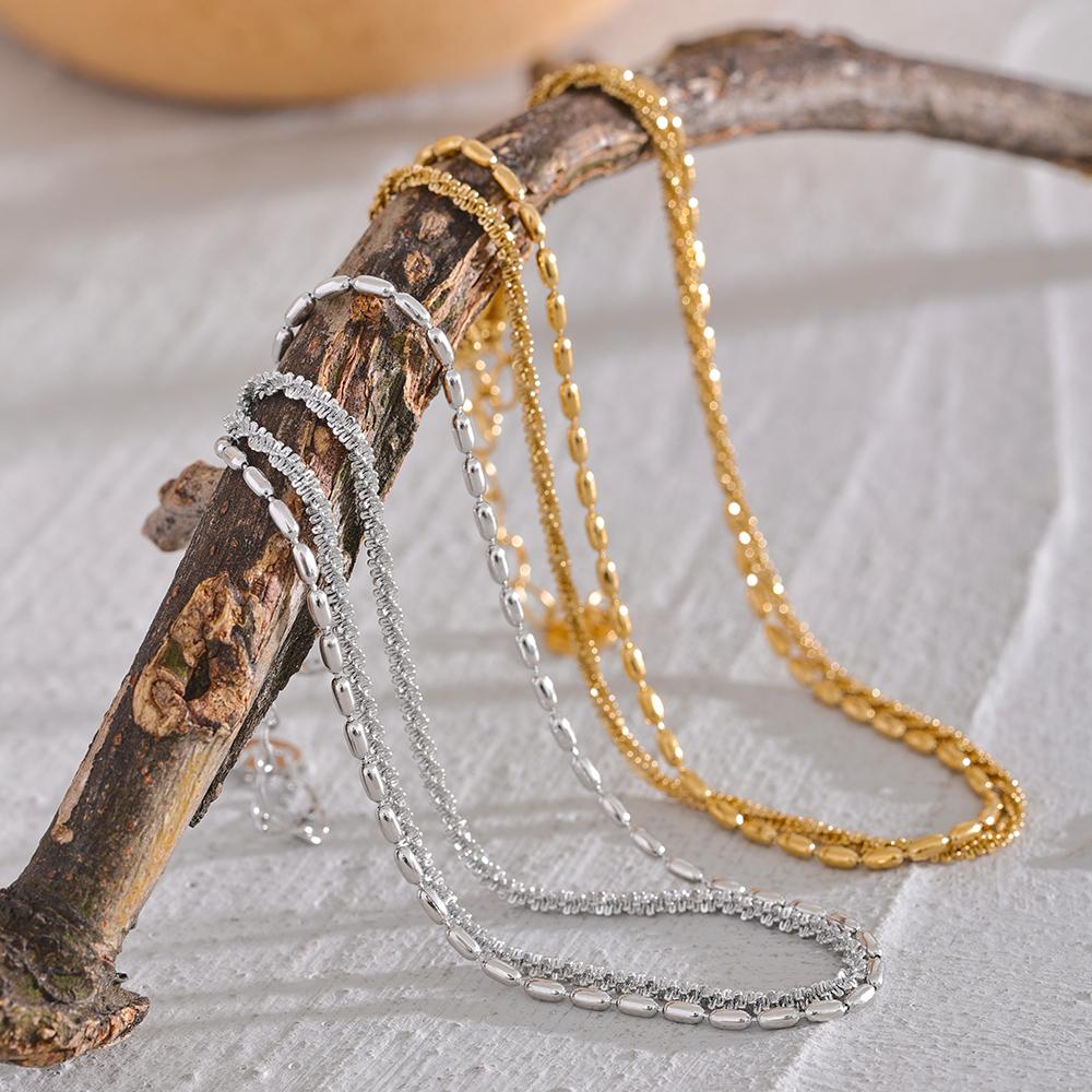 Eetit Klassisk dobbeltlags utsøkt kjede rustfritt stål stilig ankelkjede kvinner trendy sommer sjarm gull sølv farge smykker