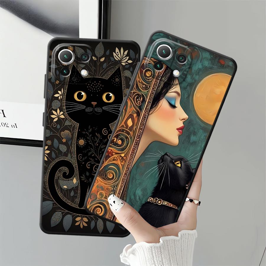 Case for Xiaomi Mi 13 14 15 Pro 10T 11T 12T Pro 11 12 13 Lite 12X Black Soft Phone Cover Cartoon Cat