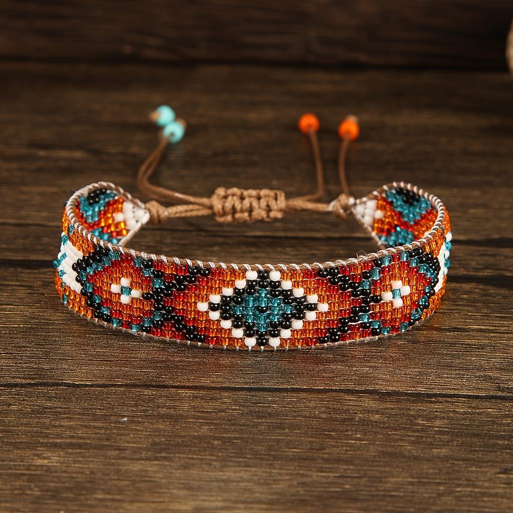 Handcrafted Beaded Bracelet Vintage Bohemian Geometric Design, Made with Glass Rice Beads, Perfect for Everyday Use and As A Gift for Holidays