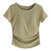 Tricou pentru femei cu mânecă scurtă, cu pernuțe pentru sâni, gât rotund și tiv cu coadă de rândunică