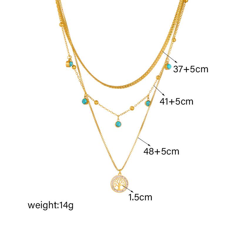 Fashion Layered Choker Necklace With Tree of Life Turquoise Pendant Titanium Steel