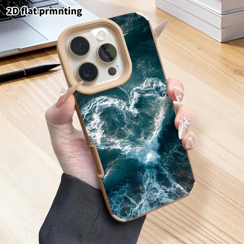 Phone Case: 2D Flat Lambskin Suitable for iPhone 18 17 16 15 14 13 Pro Protective Case, Heart Waves, Christmas and Halloween Gifts