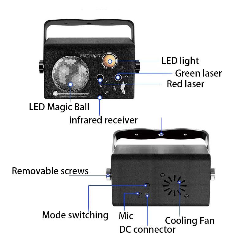 RGB DJ Disco Party Lights with Voice-Controlled and XNE45 Laser Projector Light Perfect for Family Parties,Wedding, Birthday,Music Performance Light