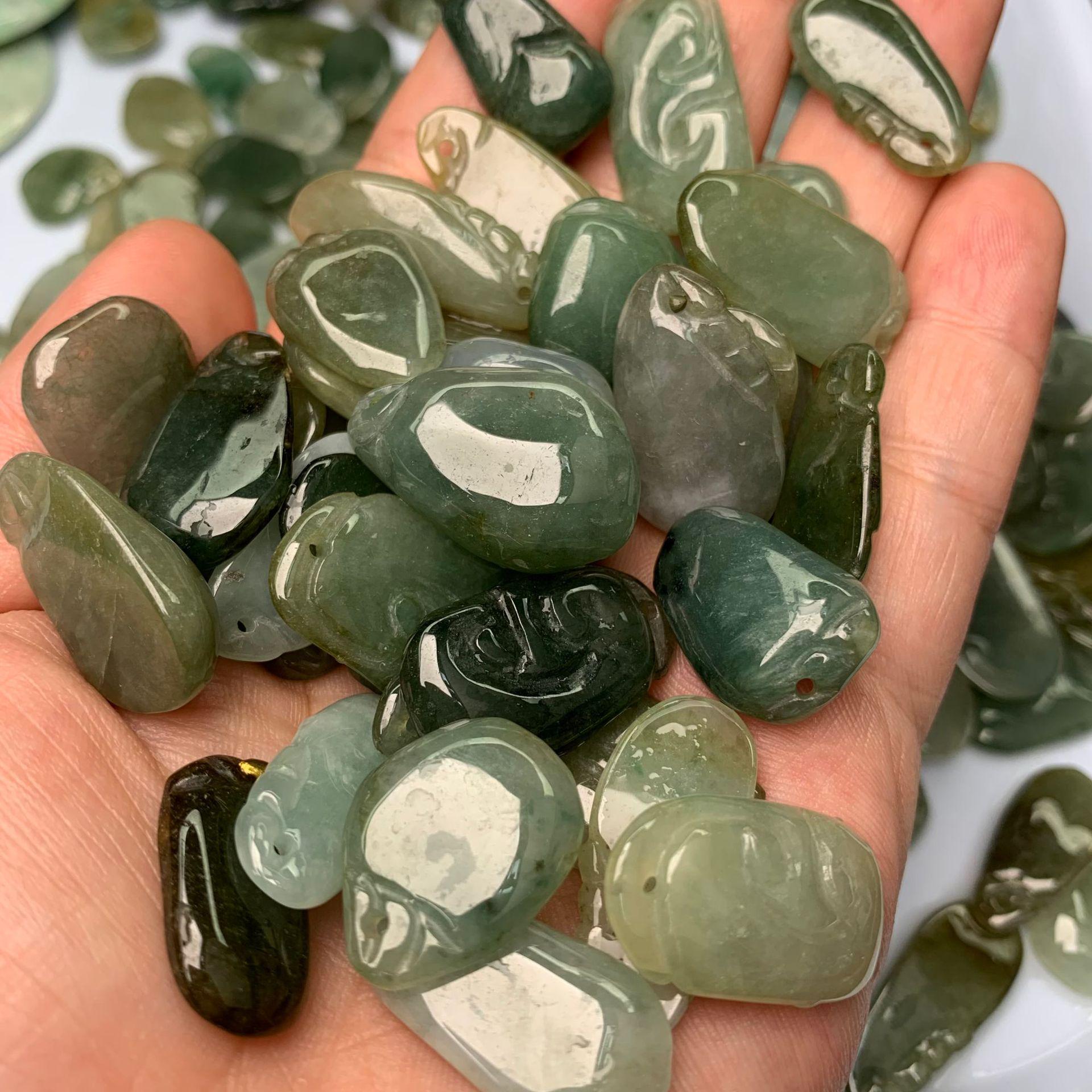 Myanmar A-Grade Jadeite Ping an Buckle and Landscape Jade Ruyi Fu Bei Buddha Pendant Charms.
