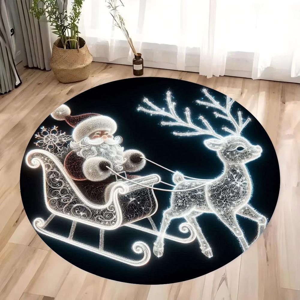 3D Christmas Glowing Dwarf and Elk Round Carpet Christmas Theme Home Decoration Decoration Christmas Gifts