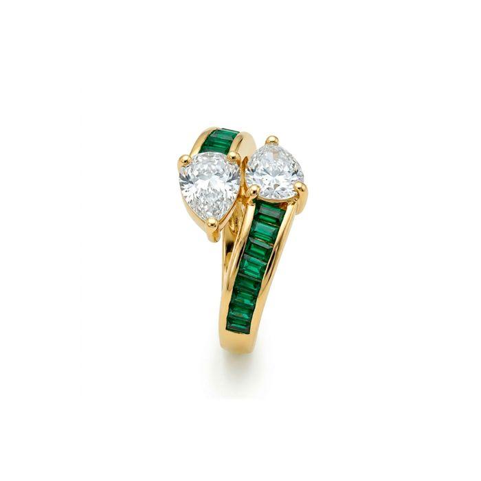 Ring - LUXENTER - Juini - 18 Carat Yellow Gold Plated - Emerald Cubic Zirconia - Width 16.5 Mm