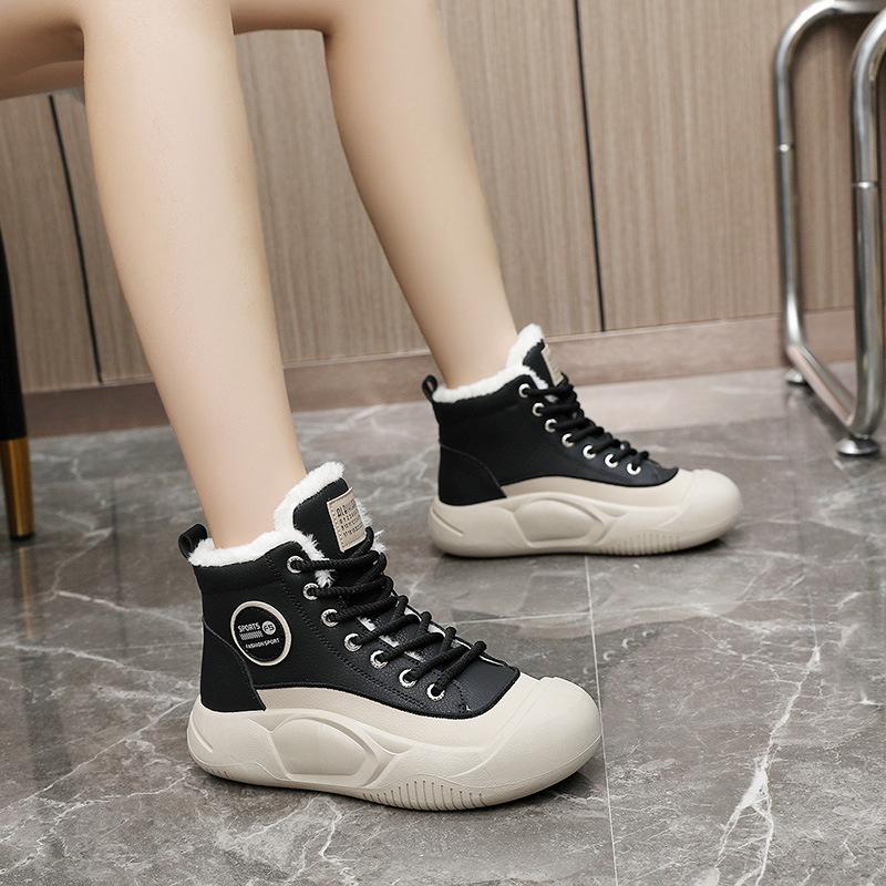 Fashion Winter High Top Pu Lace Up Vulcanized Shoes Outdoor Walking Sports Shoe Round Toe Women Casual Sneakers