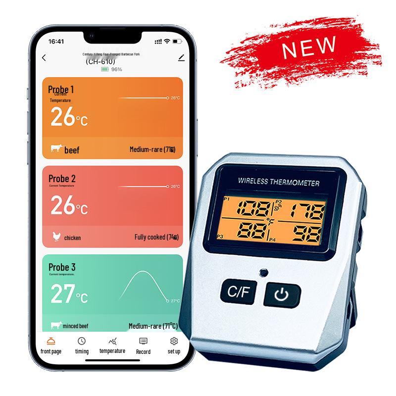 CH-610 Wireless Bluetooth BBQ Thermometer with Four Probes for Kitchen and Oven Cooking