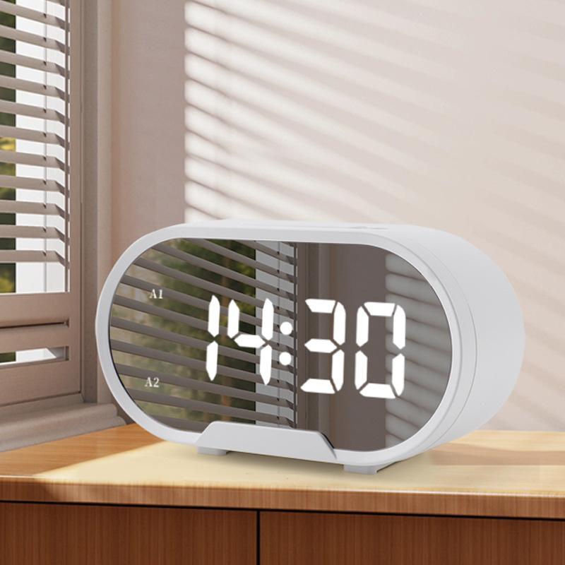 New LED Mirror Alarm Clock Simple Large Screen Digital Clock Student Wake Up Artifact Desktop Electronic Clock