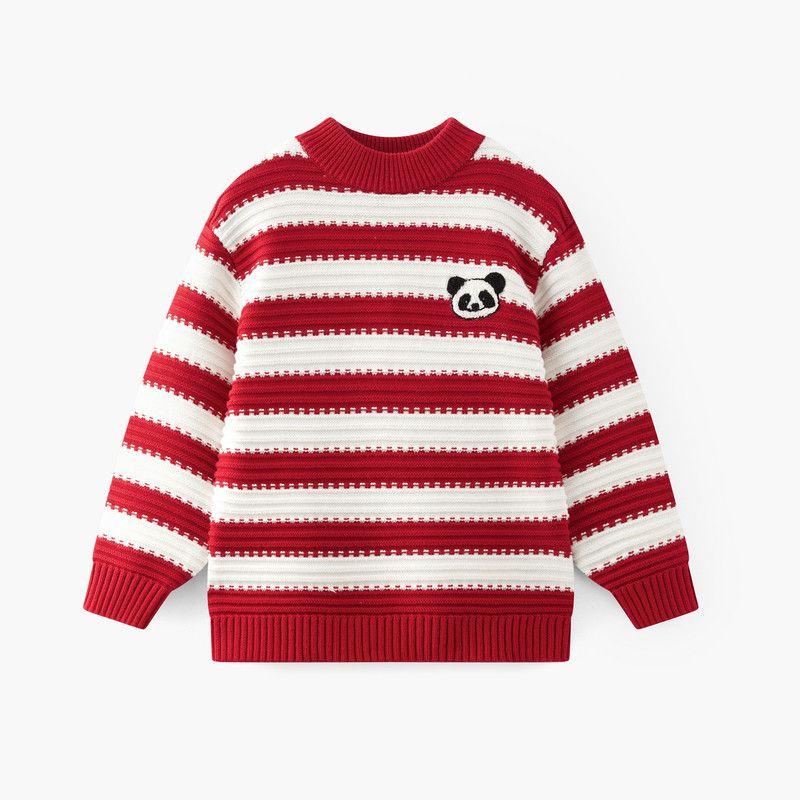 [Vip] Mqd Children s Clothing Boys  Red Sweater 2025 Winter New Style Kidsren s Lapel Knitwear D Red Strip 160