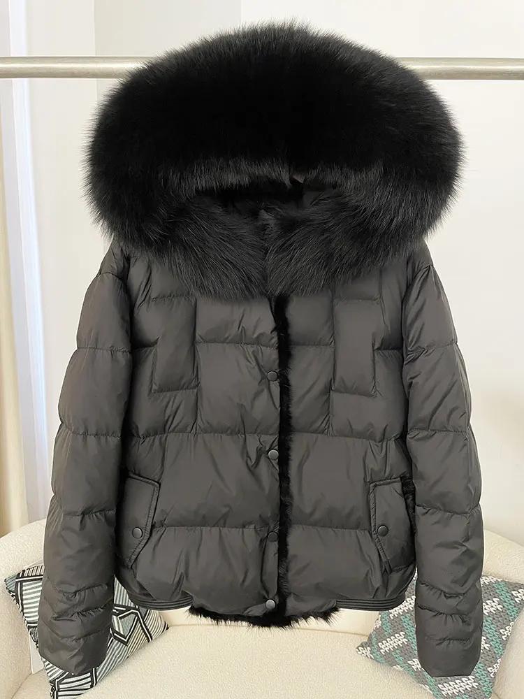OFTBUY Winter Women Coat Real Natural Fox Fur Collar Thick Warm Jacket Casual White Duck Down Hooded New Outwears Streetwears