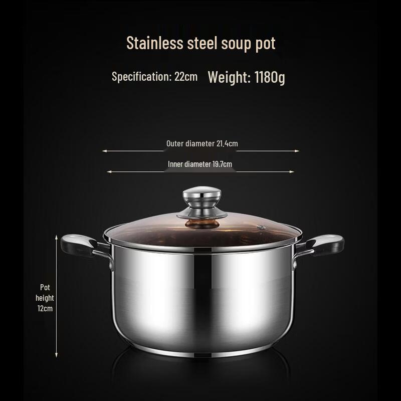 HANDUNYOU 22cm Anti-Scald Stainless Steel Soup Pot