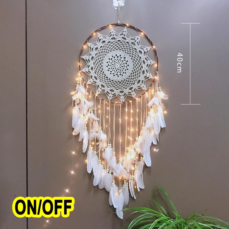 LED Light Dream Catcher Handmade Deamcatcher Feathers Wall Hanging Decoration Romantic Valentine's Day Gift for Girlfriend