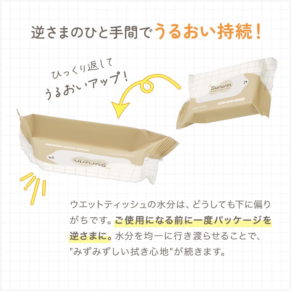 Anju Smile Baby Thick Perfect for Baby Baby Portable Mini Sururin Wet Hand and Mouth Carton Chinabi sheets x 48 Wipes, Sheets, Sururin, Prep, Gifts,