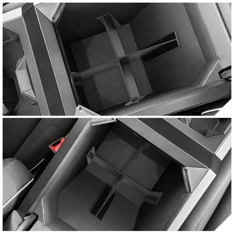 For TESLA Cybertruck Center Console Lower Non-slip Pad Armrest Partition Grid Organizer ABS Storage Box Under Central Control