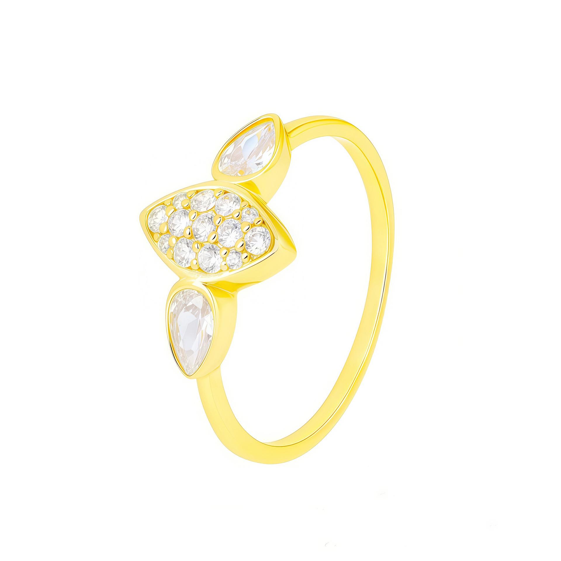 Elegant Coco Style Teardrop Gold Floral Leaf Zircon Ring for Women Size 8