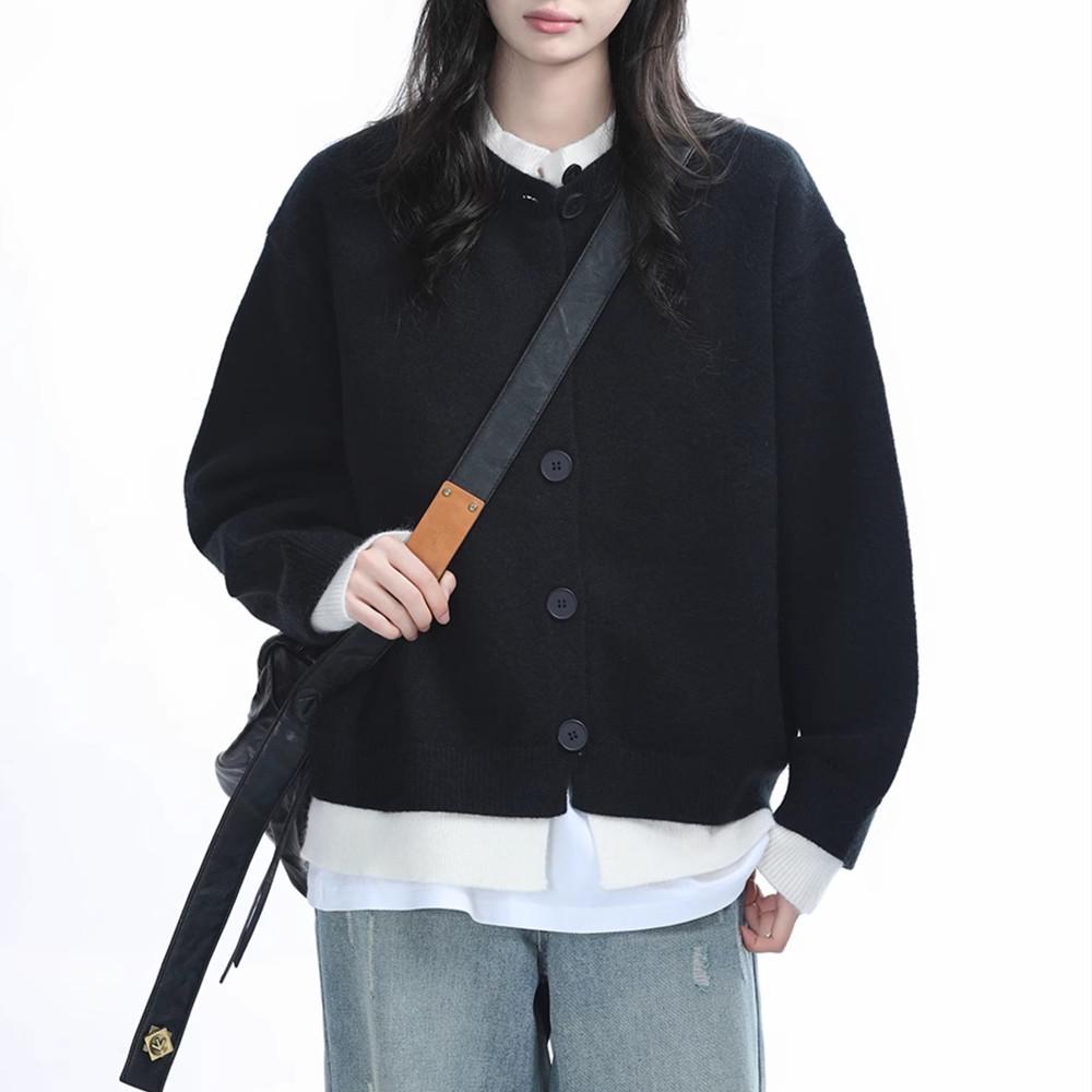 

Унисекс Ретро Вязаный Кардиган Пальто из двух частей - Осенне-зимний Повседневный Тренд. M чёрный