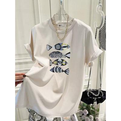 Καλοκαιρινή Τάση 2024: Γυναικείο T-shirt Χαλαρής Εφαρμογής από 100% Βαμβάκι με Σχέδιο Ψαριών