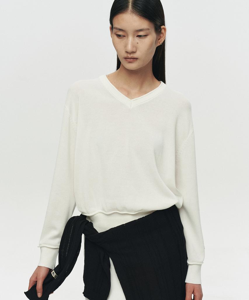 Hoite Niel Cotton V-Neck Knit (Off White)