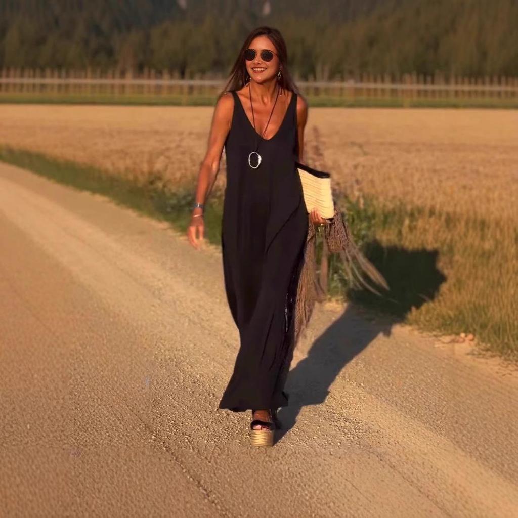 2025 Summer V-Neck Spaghetti Strap Dress - Women's Sexy and Trendy Style