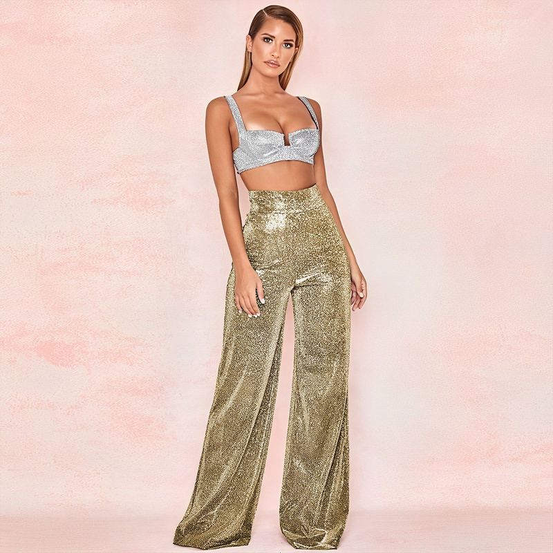

Straight Casualpants Fashion Women s Spring Clothing Fashion Hot Silver Loose Pants High Waist Straight-leg Casual Pants Gold M
