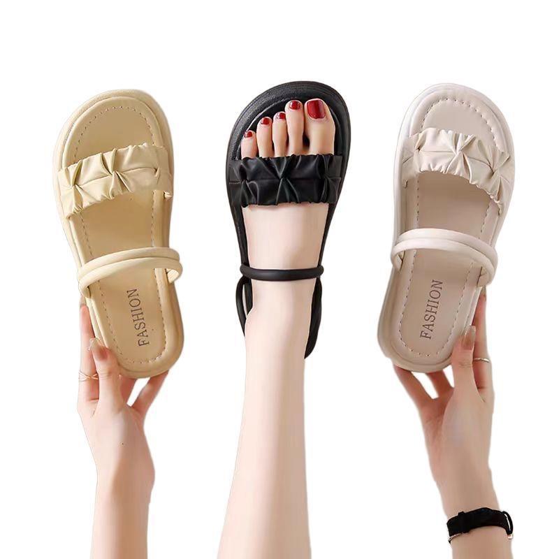Two sandals women's new summer thick-soled sandals one-word slippers