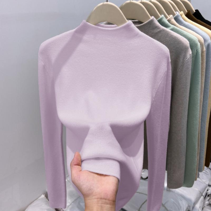 Spring semi-turtleneck inner top women's soft waxy lazy style bottoming shirt soft waxy temperament versatile knitted sweater