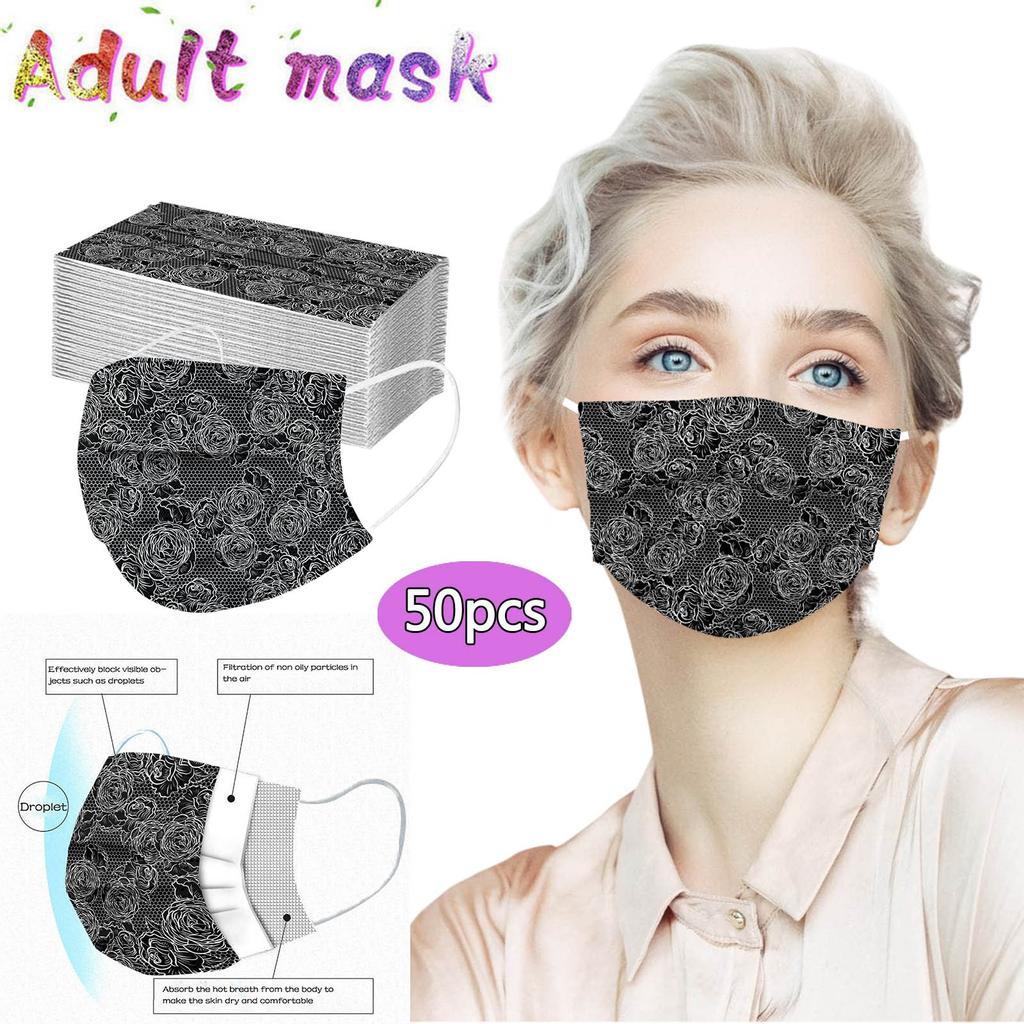 50PCS Adult Lace Mask Disposable Face Mask 3Ply Ear Loop Anti-PM2.5