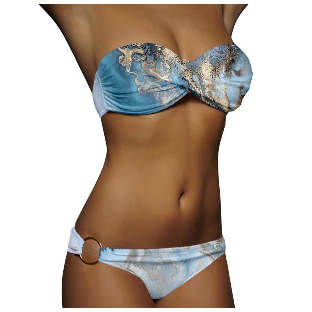 2024 European and American Women's Sexy Split Swimsuit with Hard Cup and Double Ring Bikini