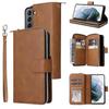 Compatible with Samsung Galaxy S22 5G Wallet Case with 9 Card Slots and Zipper Pocket Flip Cover