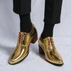 Luxury Gold Pointed Dress Shoes Men High Heels Fashion Glitter Wedding Party Shoes Men Italian Oxfords Formal Leather Shoes Man