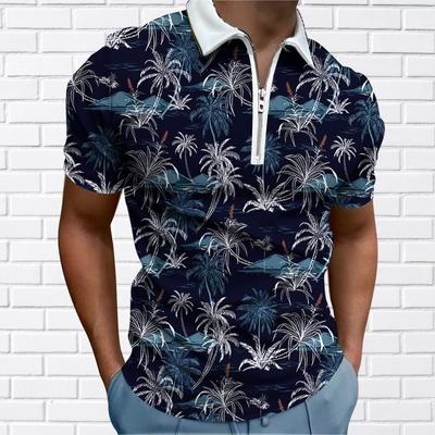 Herrenhemd Polo Casual Zip Kurzarm Mode Lässig Reißverschluss Sommer Frühling Normale Passform 3D Insel Print Hemd