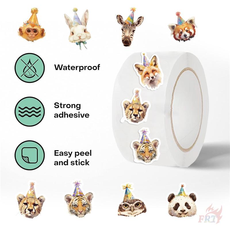 500Pcs/Roll Birthday Party Animals Kids Rewards Stickers - DIY Scrapbooks Album Decor Sealing Label Decals
