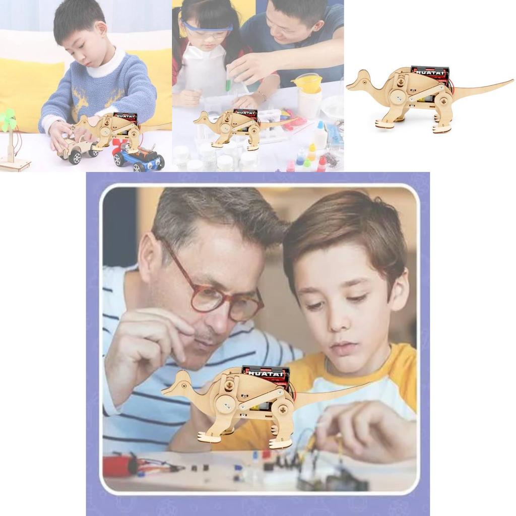 Kids Diy Mechanical Dinosaur Science Experiment Stem Education Assembly Model Kit Wooden Material