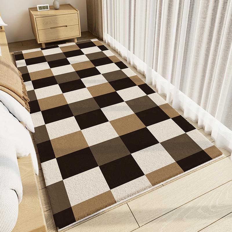 Modern Style Rugs For Bedroom Thicken Plush Living Room Decoration Plaid Carpet Fluffy Sofy Bedside Floor Mat Study Washable Rug