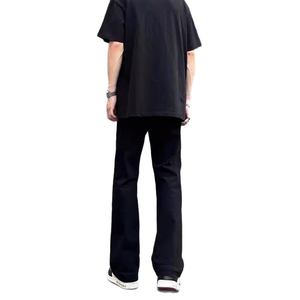 Black Slim-fit Micro-flared Jeans Trendy Men and Women's Spring and Autumn New Semi-elastic Waist Solid Color Versatile Casual Trousers