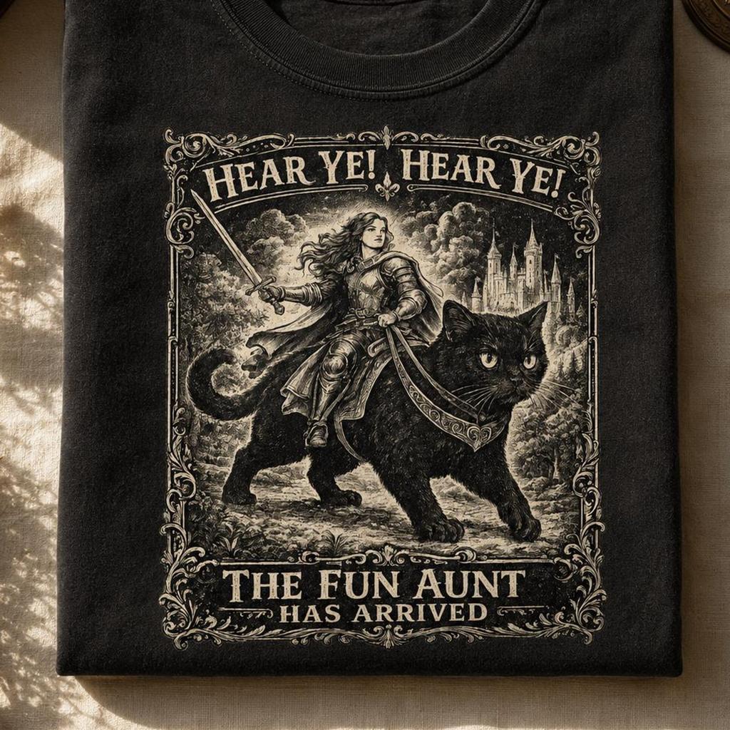 Fun Aunt Medieval Black Cat Knight Shirt, Comfort Colors Tee