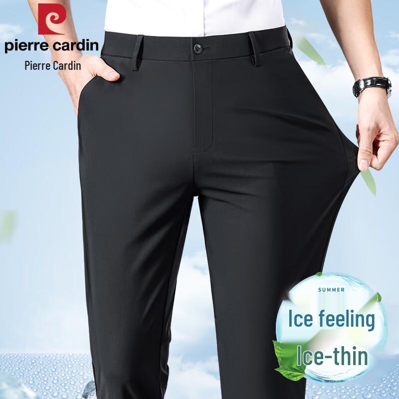 

Pierre Cardin Men s Summer Ice Silk Straight Fit Casual Trousers 32