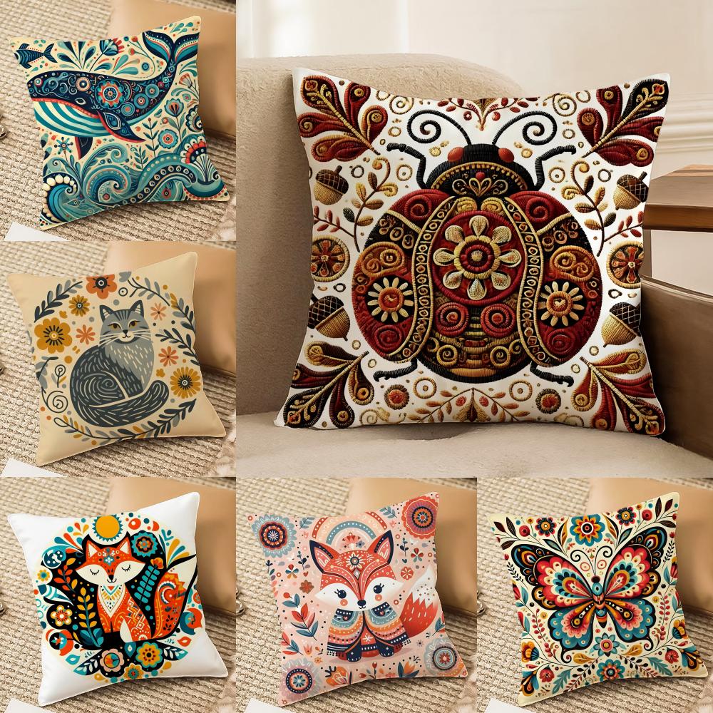 Colorful Retro Animal And Flower Prints Pillow Case Double-Sided Plush Sofa Cushion Covers Organic Breathable Invisible Zipper