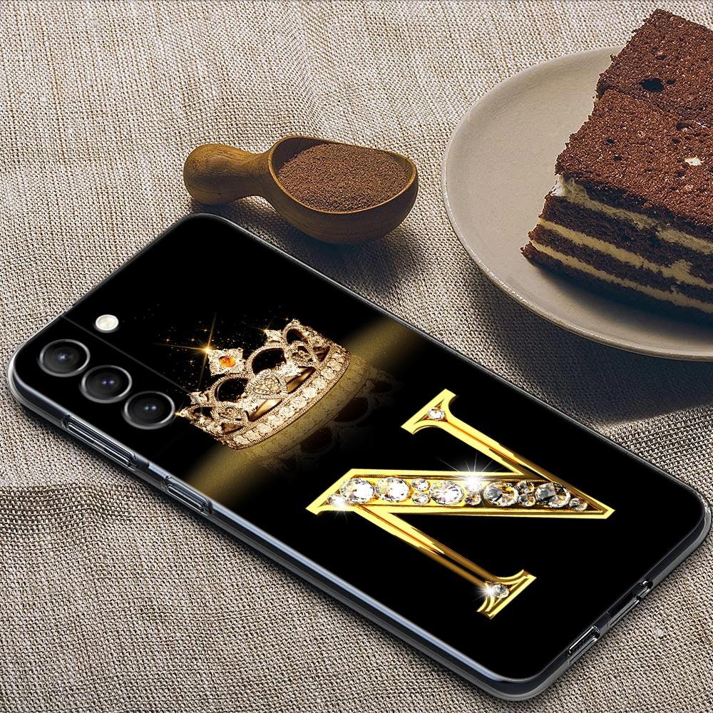 Diamond Crown First Initials Letter N Clear Samsung S24 Ultra Case For Galaxy S21 S20 FE S22 Ultra S23 S24 Plus Cases Soft Cover