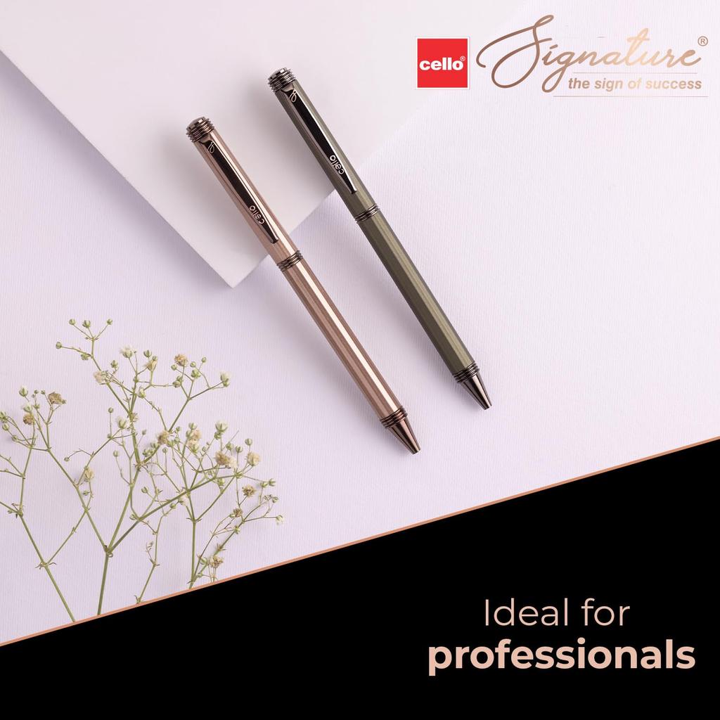 Cello Signature Terra Ball Pen Blue Ink 0.7 mm Fine Tip Metal Pen for Office, Home & Gifts